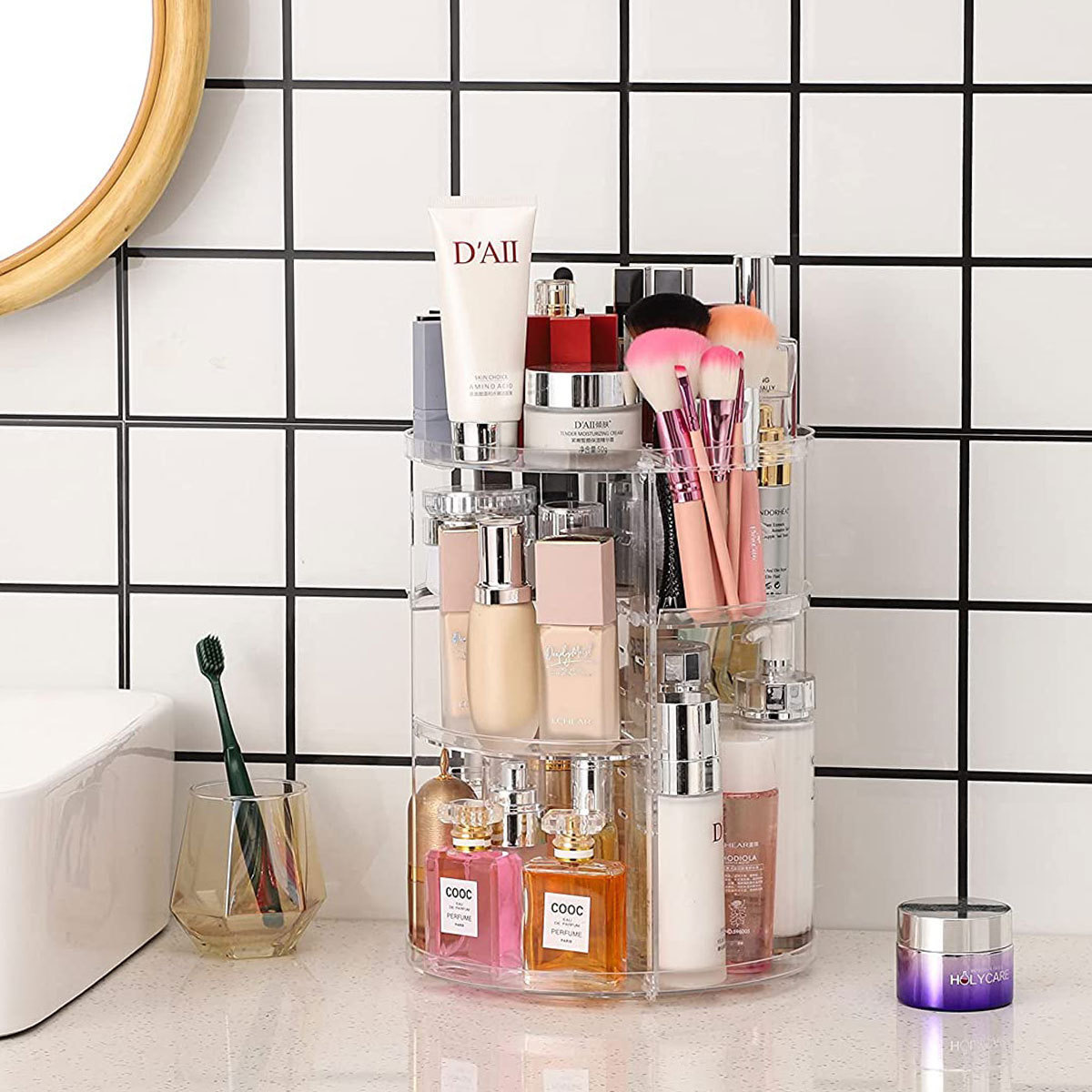 Home Edit Bathroom Storage - 360 Derece Dönebilen Kozmetik Saklama Rafı