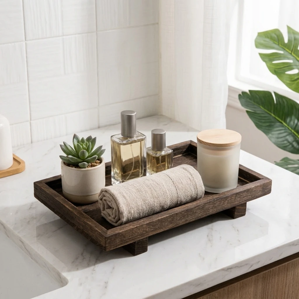 Home Edit Bathroom Storage - Retro Ahşap Masaüstü Düzenleyici, Banyo Kozmetik